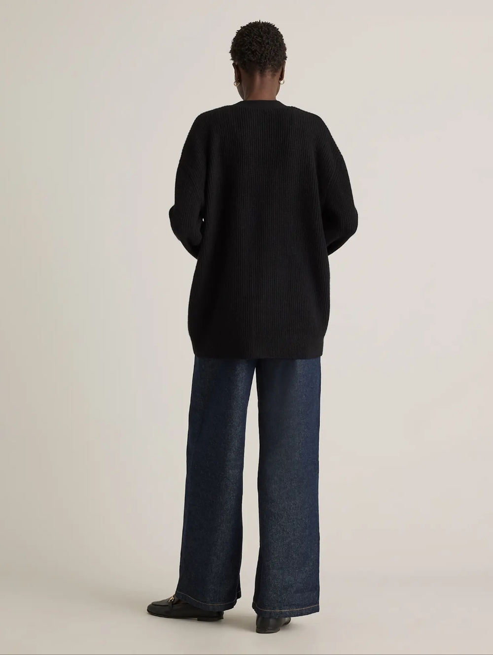 Quince Organic Cotton Oversized Open-Front Ribbed Cardigan Sweater Black Small - Picture 5 of 5